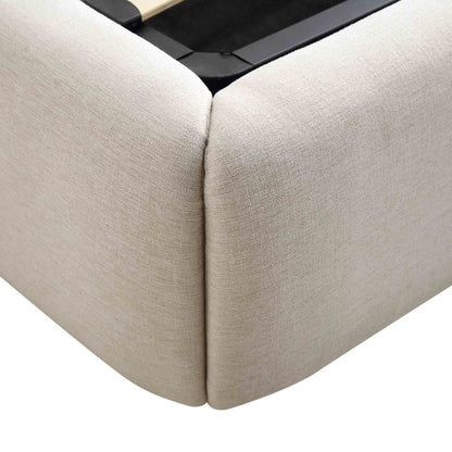 Lit ottoman de rangement Constance avec tête de lit à oreilles, lin beige