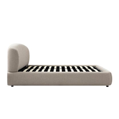 Lit coffre ottoman Constance avec tête de lit ailée, boucle taupe clair