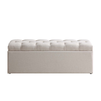 Banc de rangement ottoman à boutons profonds Leamington, tissu avoine