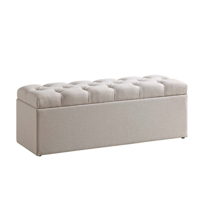 Banc de rangement ottoman à boutons profonds Leamington, tissu avoine