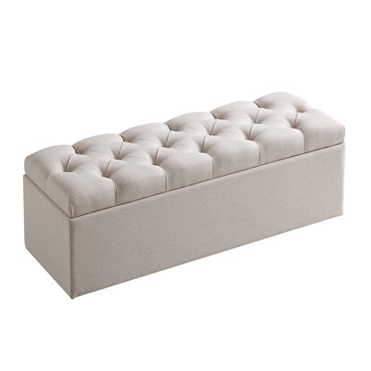Banc de rangement ottoman à boutons profonds Leamington, tissu avoine