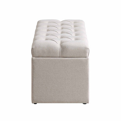 Banc de rangement ottoman à boutons profonds Leamington, tissu avoine