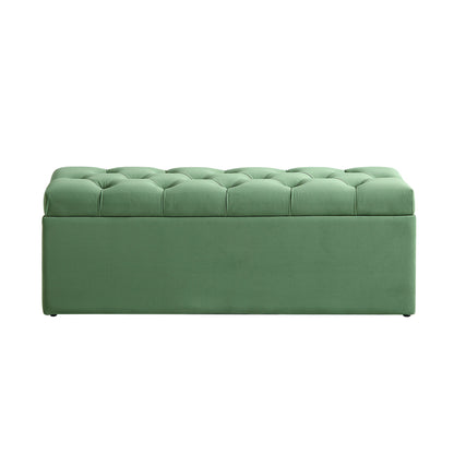Banc de rangement ottoman à boutons profonds Leamington, velours vert prairie
