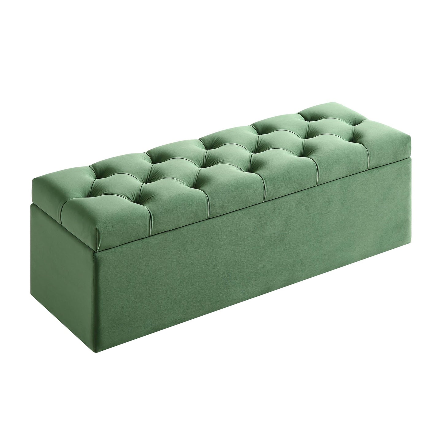 Banc de rangement ottoman à boutons profonds Leamington, velours vert prairie
