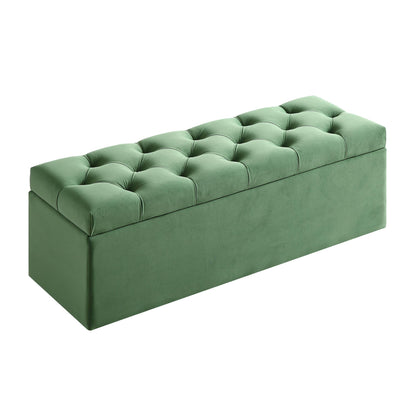 Banc de rangement ottoman à boutons profonds Leamington, velours vert prairie