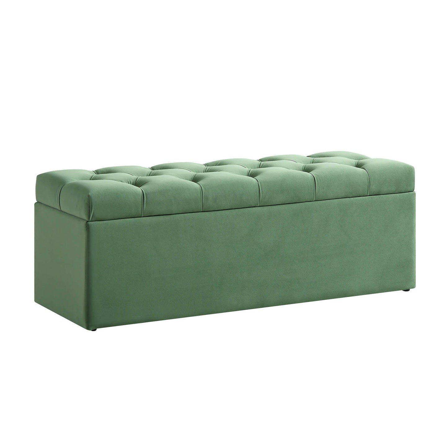 Banc de rangement ottoman à boutons profonds Leamington, velours vert prairie