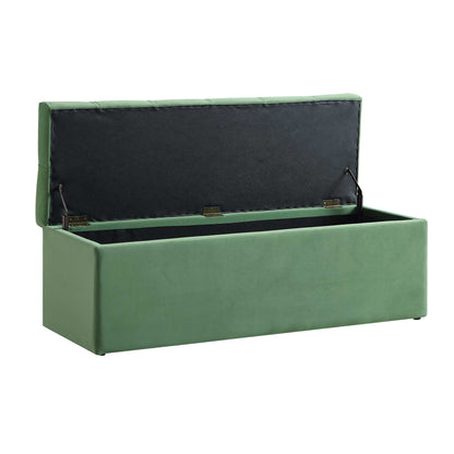 Banc de rangement ottoman à boutons profonds Leamington, velours vert prairie