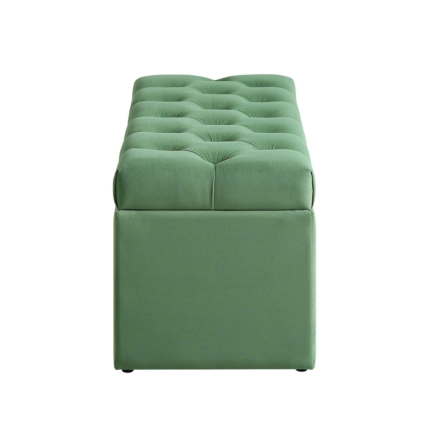 Banc de rangement ottoman à boutons profonds Leamington, velours vert prairie
