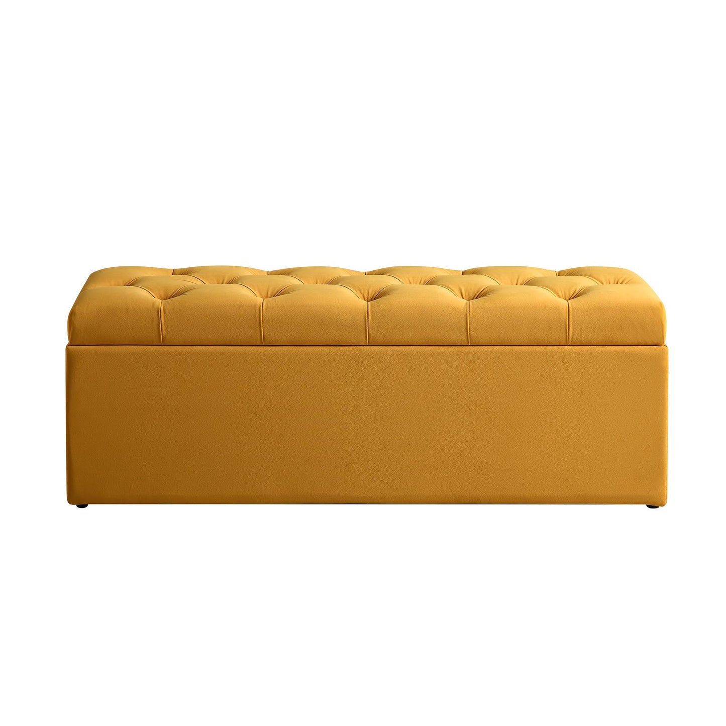 Banc de rangement ottoman à boutons profonds Leamington, velours jaune curcuma