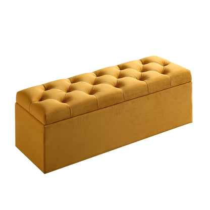 Banc de rangement ottoman à boutons profonds Leamington, velours jaune curcuma