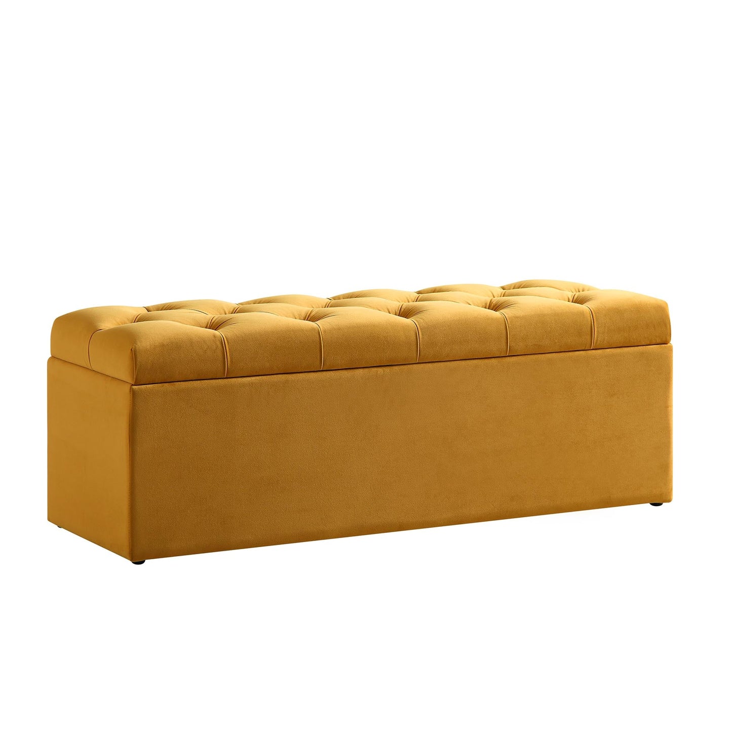 Banc de rangement ottoman à boutons profonds Leamington, velours jaune curcuma