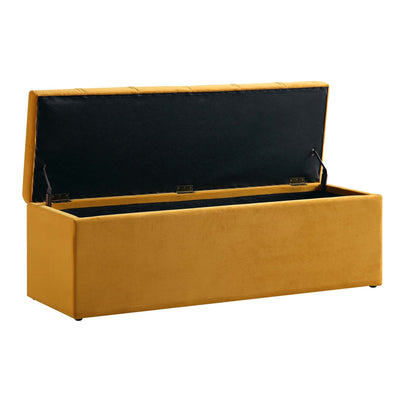 Banc de rangement ottoman à boutons profonds Leamington, velours jaune curcuma