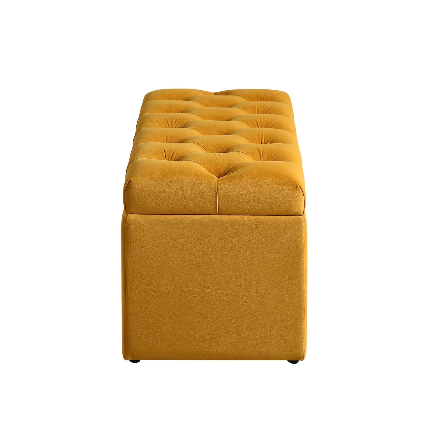 Banc de rangement ottoman à boutons profonds Leamington, velours jaune curcuma