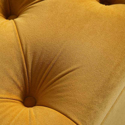 Banc de rangement ottoman à boutons profonds Leamington, velours jaune curcuma