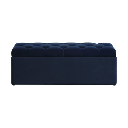 Banc de rangement ottoman à boutons profonds Leamington, velours bleu nuit