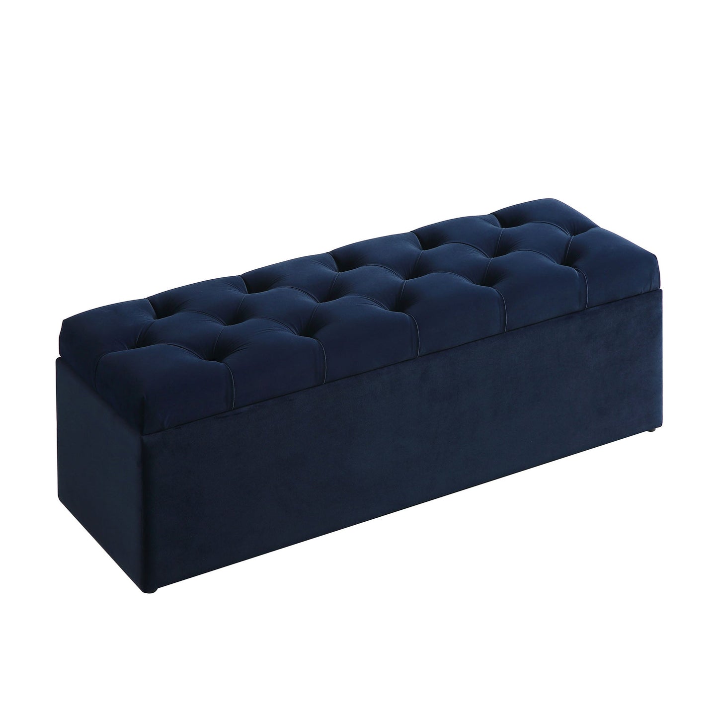 Banc de rangement ottoman à boutons profonds Leamington, velours bleu nuit