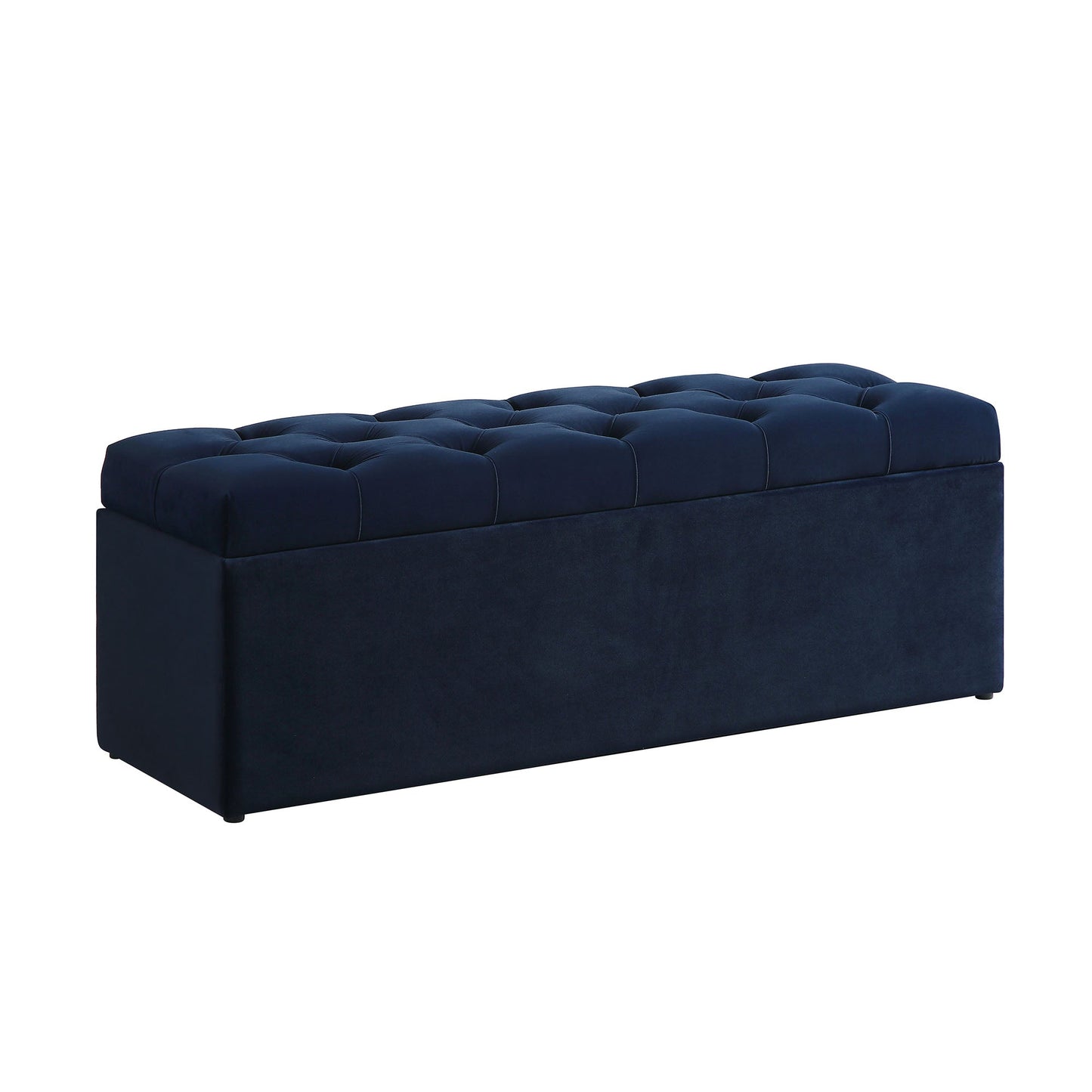 Banc de rangement ottoman à boutons profonds Leamington, velours bleu nuit