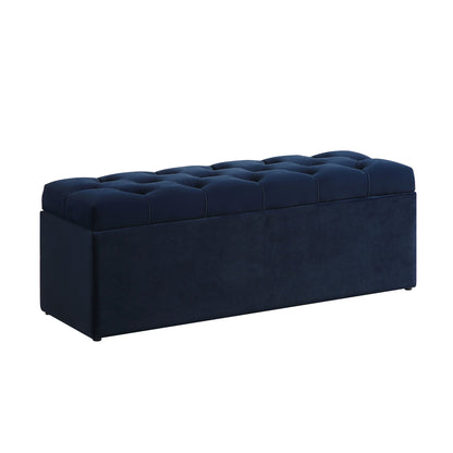 Banc de rangement ottoman à boutons profonds Leamington, velours bleu nuit