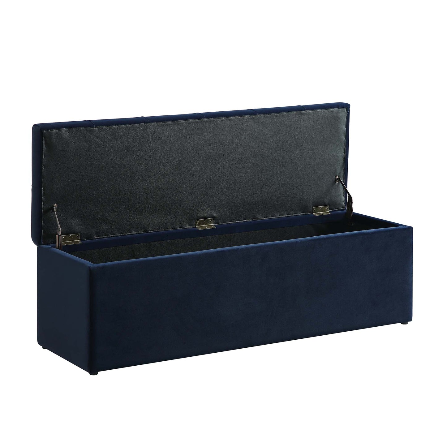 Banc de rangement ottoman à boutons profonds Leamington, velours bleu nuit