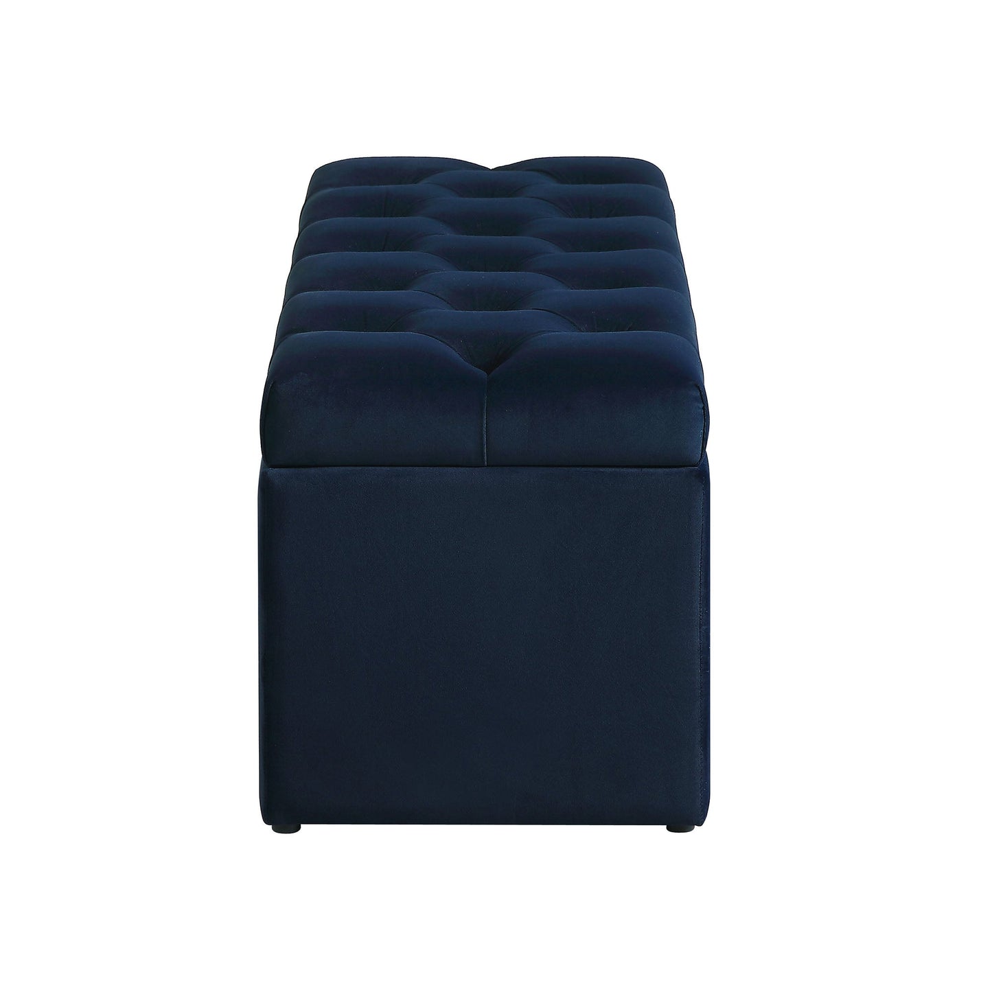 Banc de rangement ottoman à boutons profonds Leamington, velours bleu nuit