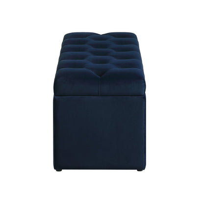 Banc de rangement ottoman à boutons profonds Leamington, velours bleu nuit