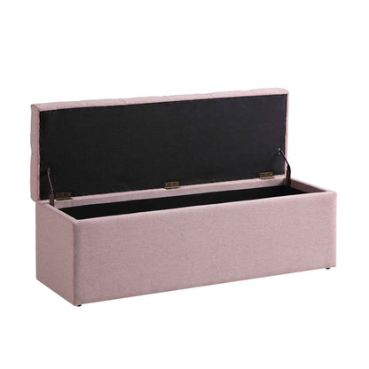 Banc de rangement ottoman à boutons profonds Leamington, tissu rose eau de rose
