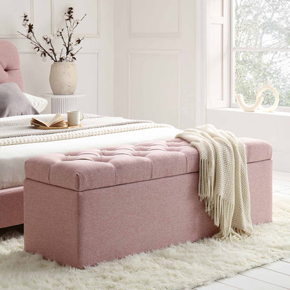 Banc de rangement ottoman à boutons profonds Leamington, tissu rose eau de rose