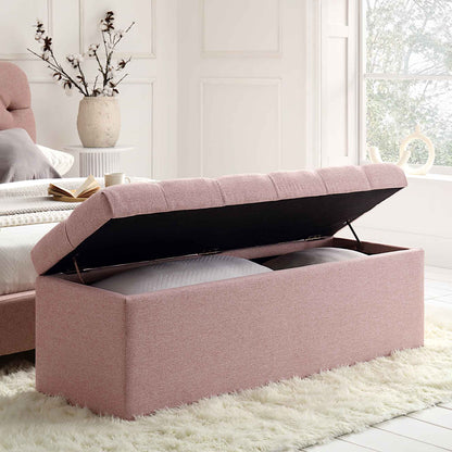 Banc de rangement ottoman à boutons profonds Leamington, tissu rose eau de rose
