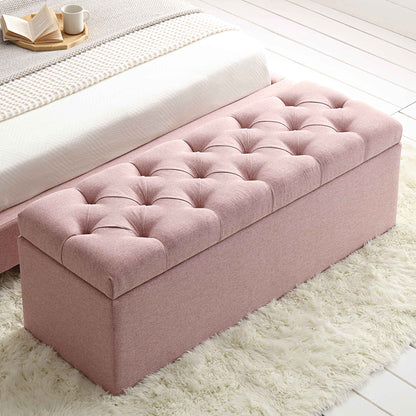 Banc de rangement ottoman à boutons profonds Leamington, tissu rose eau de rose