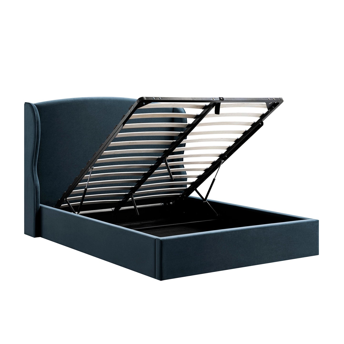 Lit de rangement rembourré Kimberly à oreilles, velours bleu égéen