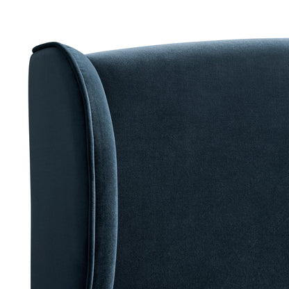 Lit de rangement rembourré Kimberly à oreilles, velours bleu égéen