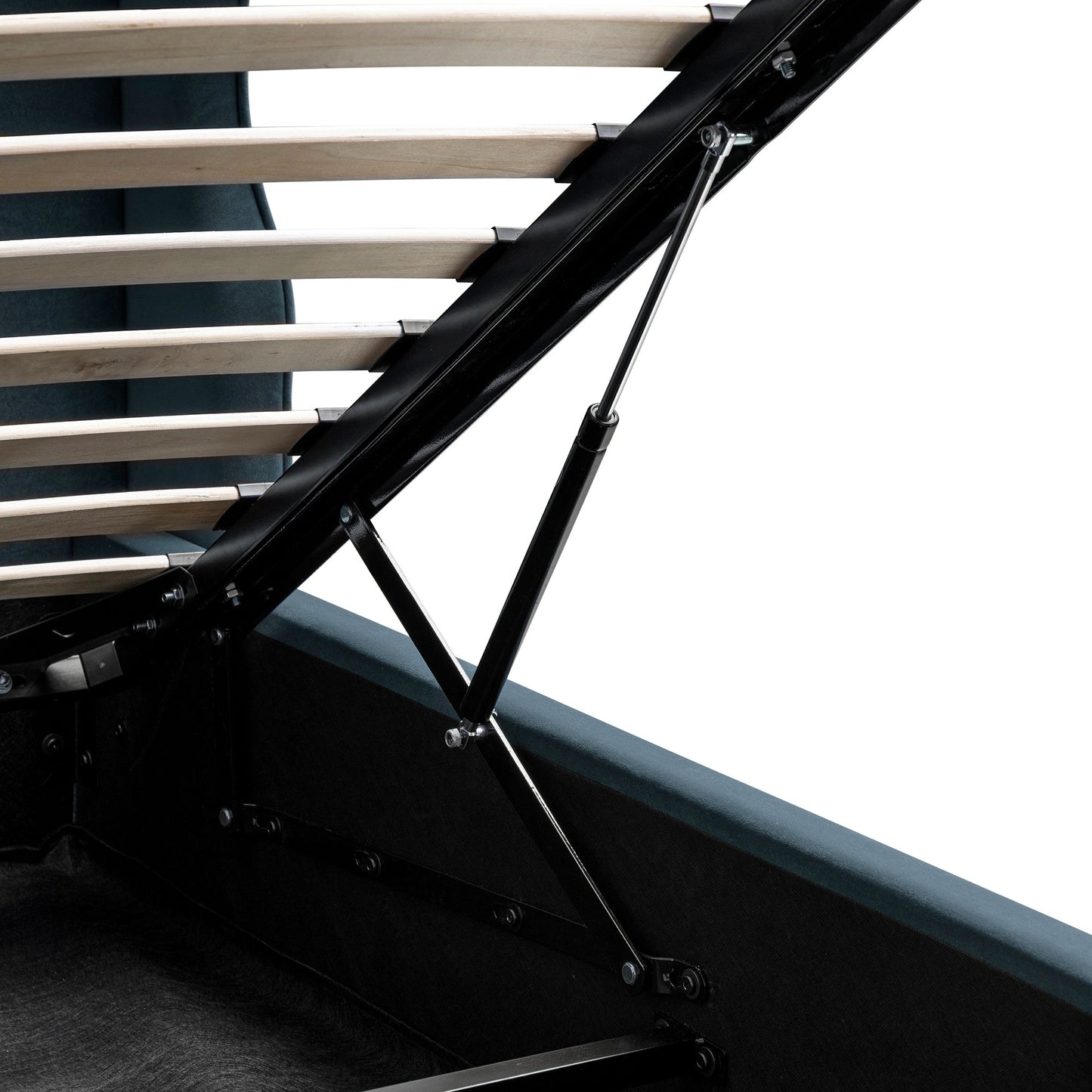 Lit de rangement rembourré Kimberly à oreilles, velours bleu égéen