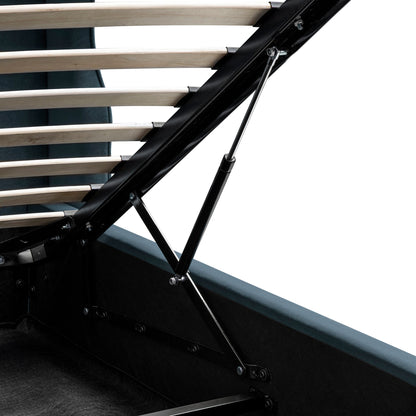 Lit de rangement rembourré Kimberly à oreilles, velours bleu égéen