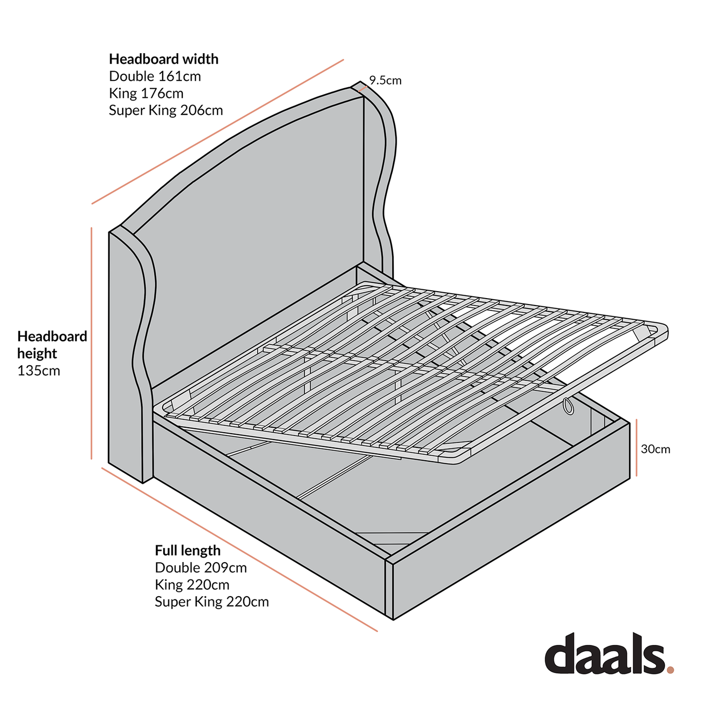 Lit de rangement rembourré Kimberly à oreilles, velours bleu égéen