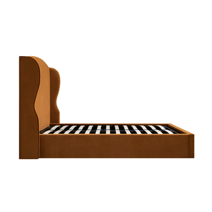 Lit de rangement rembourré à oreilles Kimberly, velours cannelle