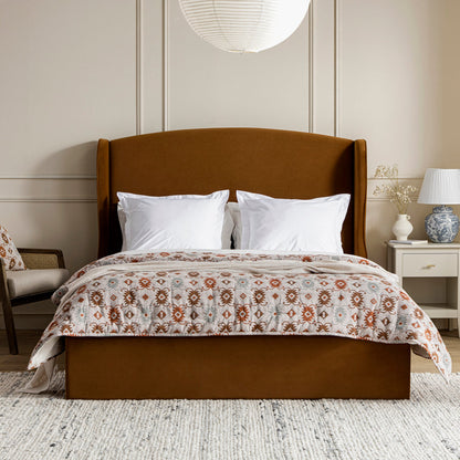 Lit de rangement rembourré à oreilles Kimberly, velours cannelle