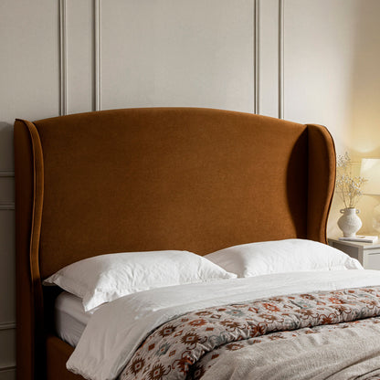 Lit de rangement rembourré à oreilles Kimberly, velours cannelle
