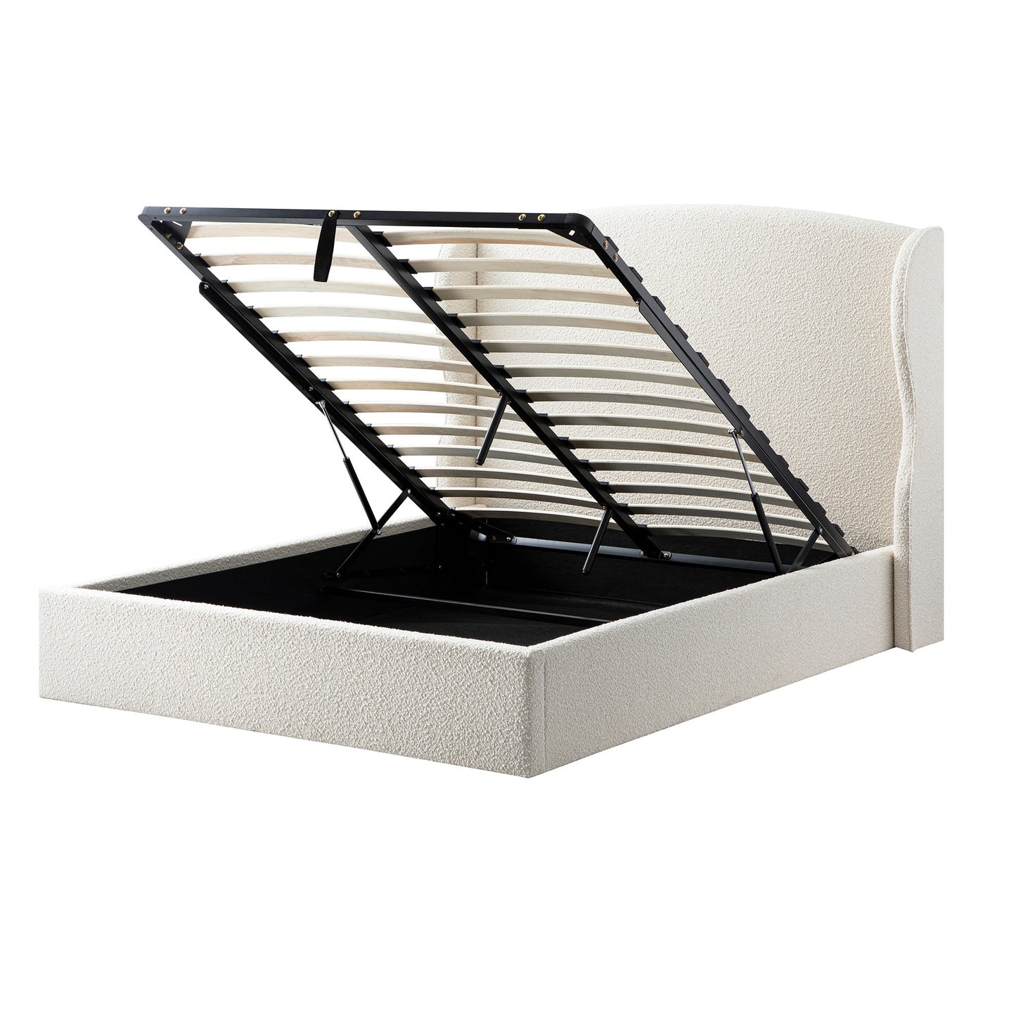 Lit de rangement rembourré à oreilles Kimberly, boucle écrue