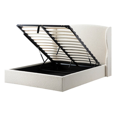 Lit de rangement rembourré à oreilles Kimberly, boucle écrue