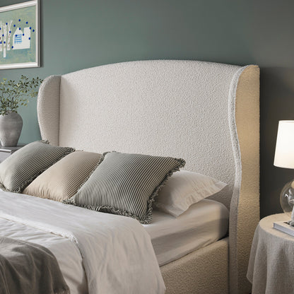 Lit de rangement rembourré à oreilles Kimberly, boucle écrue