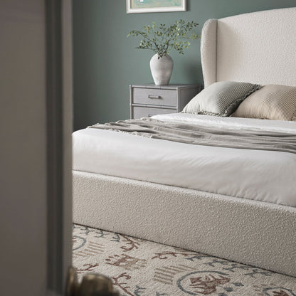 Lit de rangement rembourré à oreilles Kimberly, boucle écrue