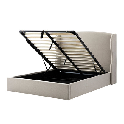 Lit de rangement rembourré Kimberly, tissu sable