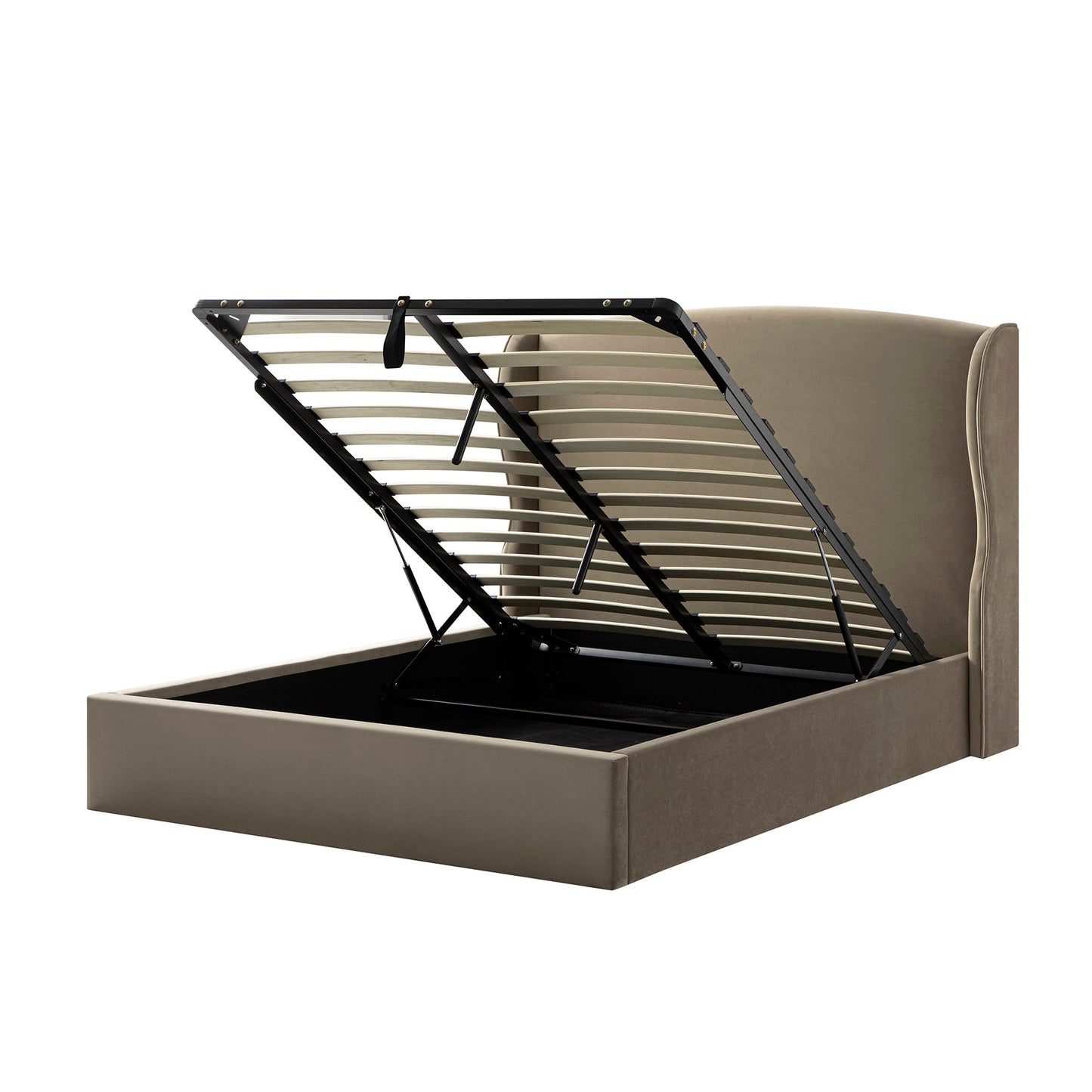 Lit de rangement rembourré à oreilles Kimberly, velours taupe