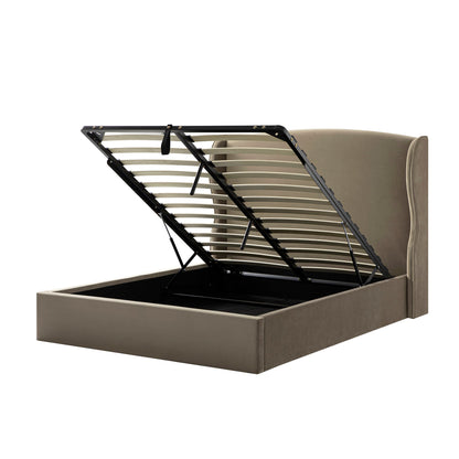 Lit de rangement rembourré à oreilles Kimberly, velours taupe