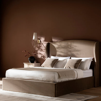 Lit de rangement rembourré à oreilles Kimberly, velours taupe