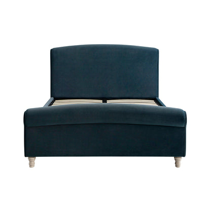 Lit traîneau ottoman Porchester avec rangement, velours bleu égéen