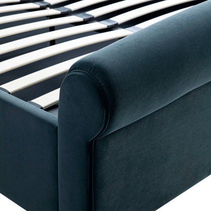 Lit traîneau ottoman Porchester avec rangement, velours bleu égéen