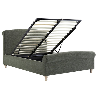 Lit traîneau avec rangement ottoman Porchester, chenille vert forêt