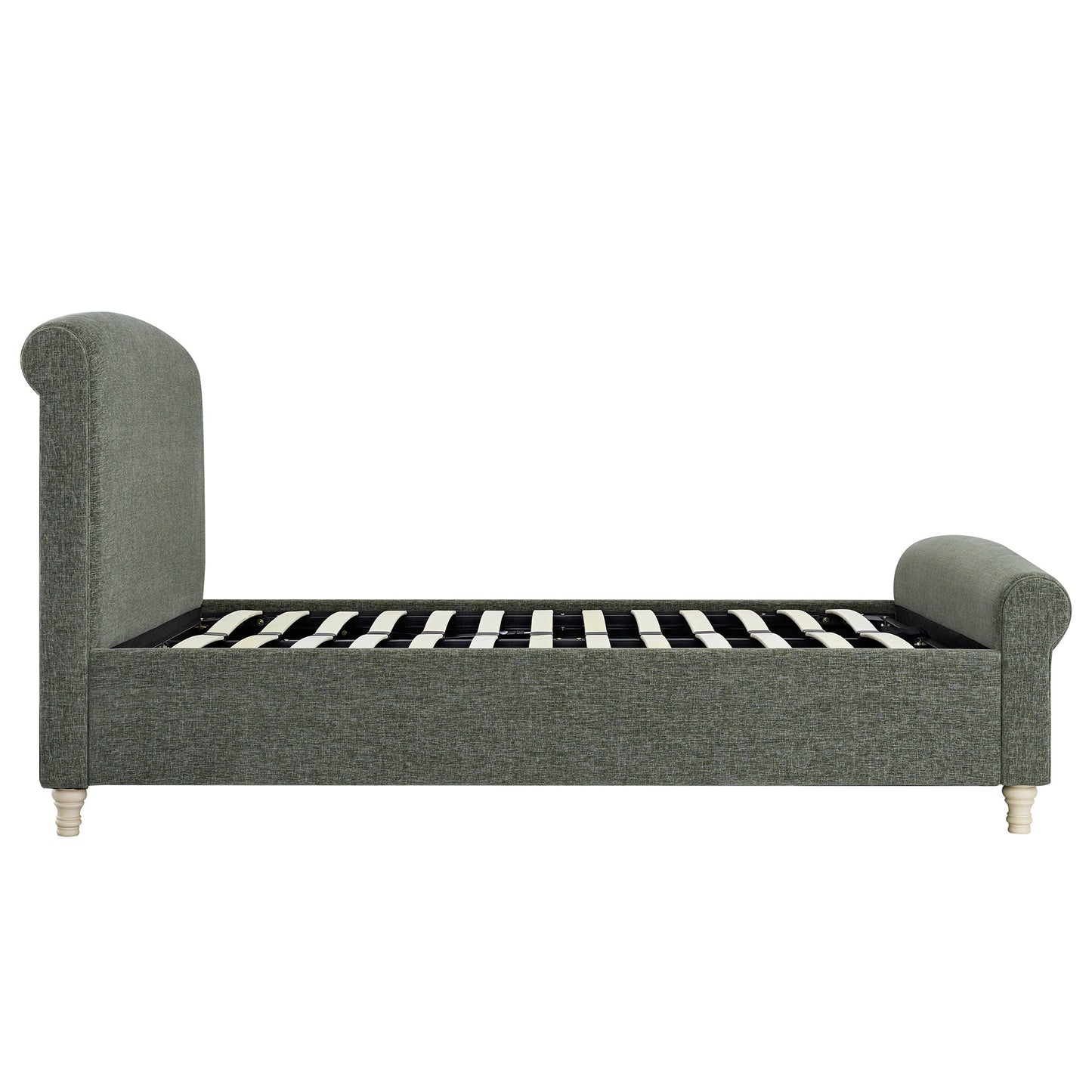 Lit traîneau avec rangement ottoman Porchester, chenille vert forêt