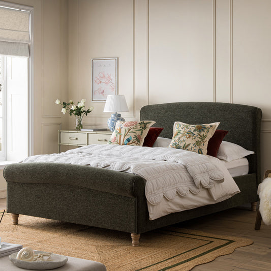 Lit traîneau avec rangement ottoman Porchester, chenille vert forêt